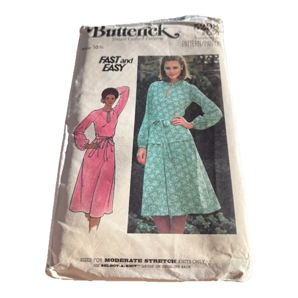 Vintage Butterick 5298 Women’s Dress or Top Sewing Pattern 16½ Fast & Easy